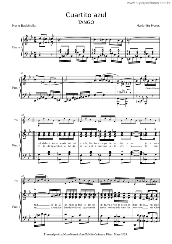 Partitura da música Cuartito Azul – Mariano Mores
