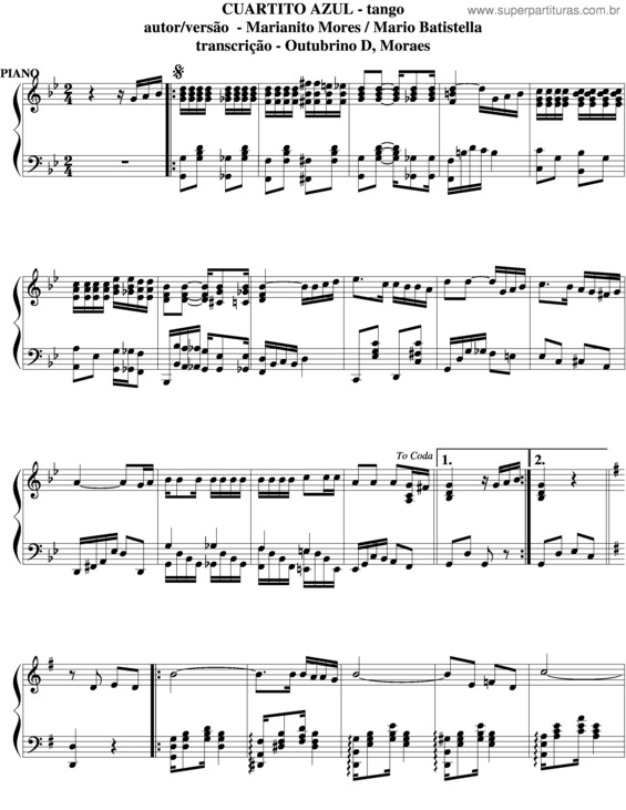 Partitura da música Cuartito Azul