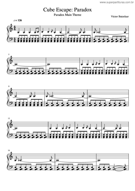 Partitura da música Cube Escape Paradox – Paradox Main Theme