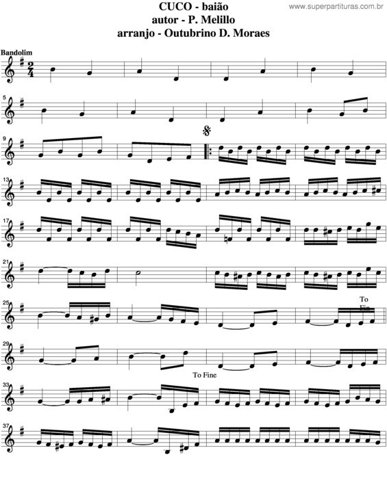 Partitura da música Cuco