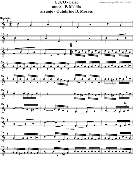 Partitura da música Cuco