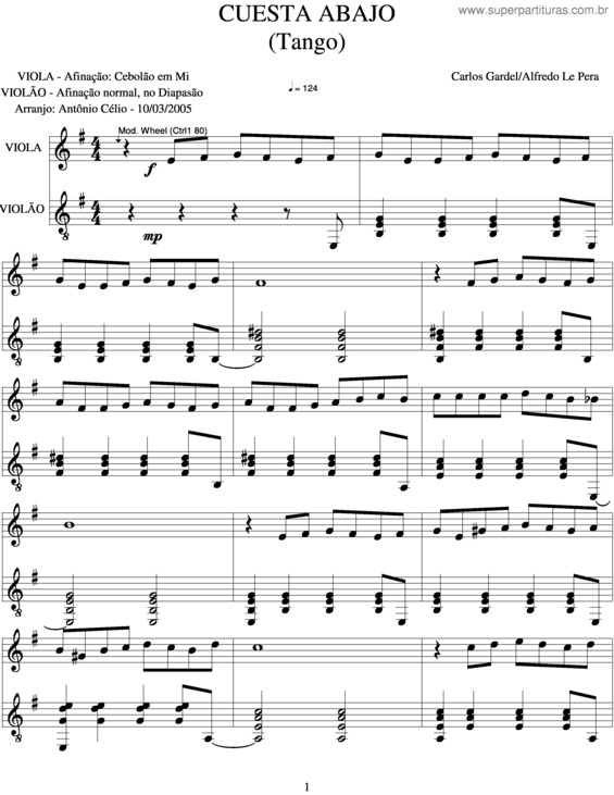 Partitura da música Cuesta Abajo