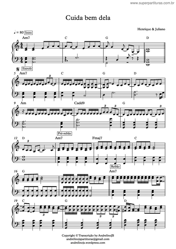 Partitura da música Cuida bem dela