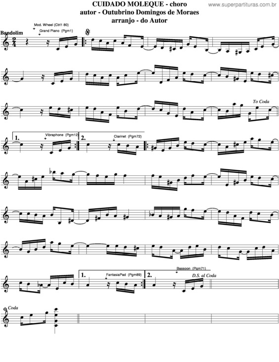 Partitura da música Cuidado Moleque v.2