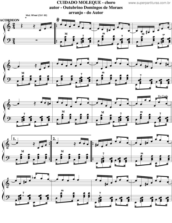 Partitura da música Cuidado Moleque