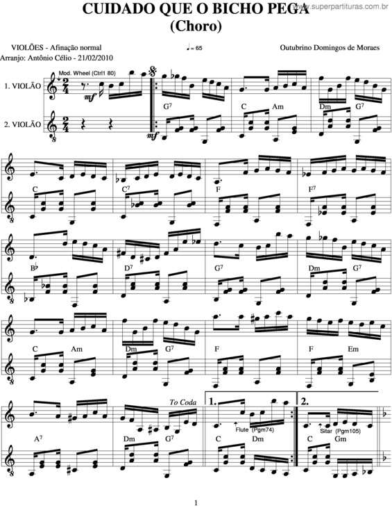 Partitura da música Cuidado Que O Bicho Pega v.3