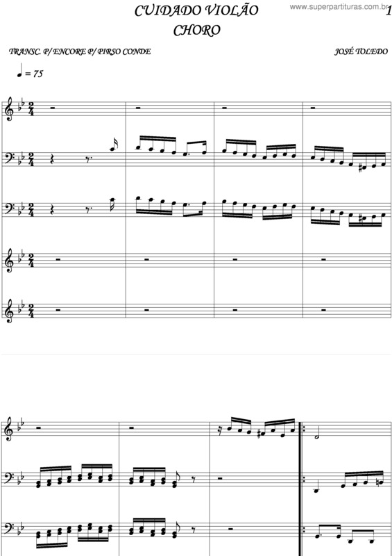 Partitura da música Cuidado Violão v.3