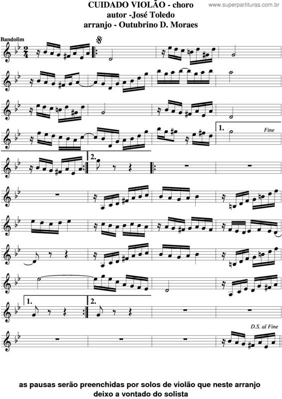 Partitura da música Cuidado Violão v.4