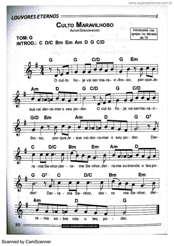 Partitura da música Culto Maravilhoso