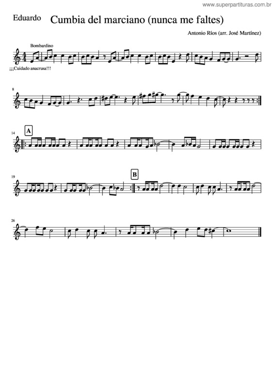 Partitura da música Cumbia Del Marciano Nunca Me Faltes