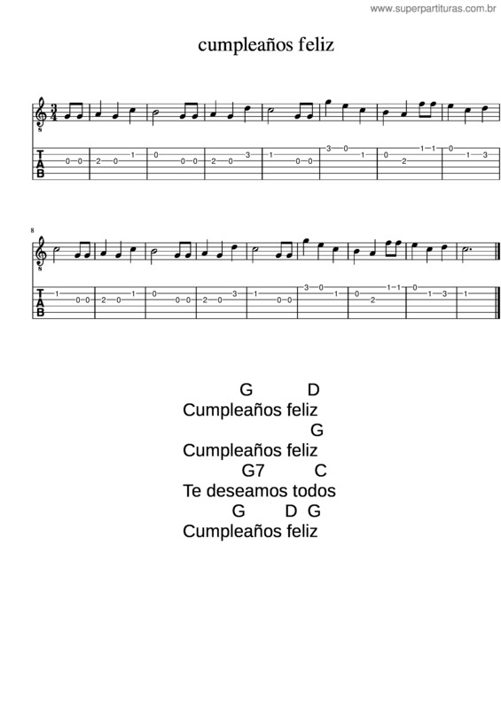 Partitura da música Cumpleaños Feliz v.3