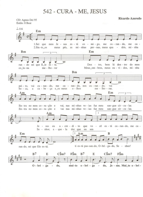 Partitura da música Cura-me Jesus