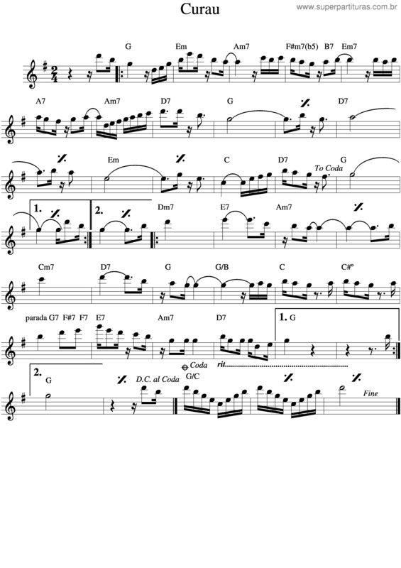 Partitura da música Curau