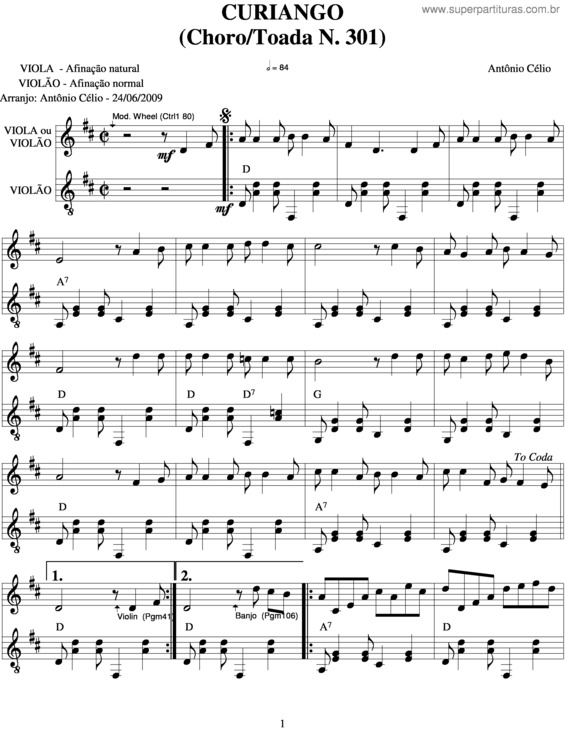 Partitura da música Curiangon