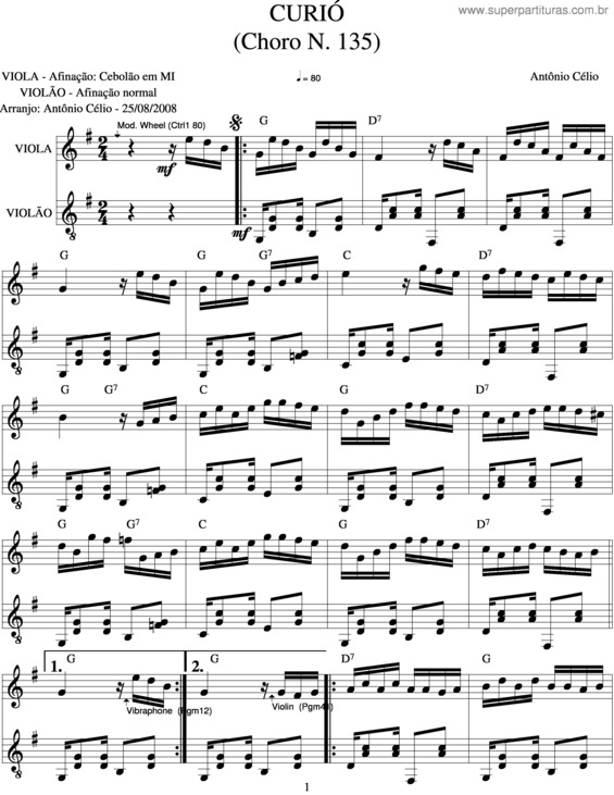 Partitura da música Curió v.3