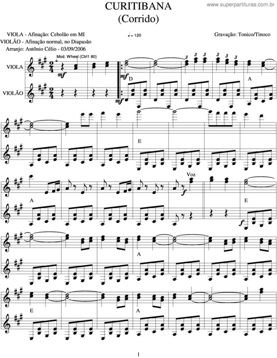 Partitura da música Curitibana