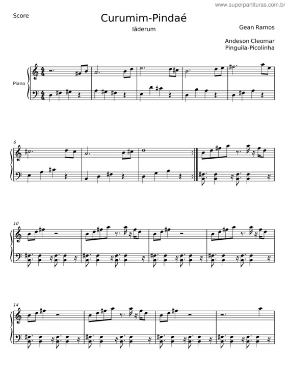 Partitura da música Curumim–Pindaé