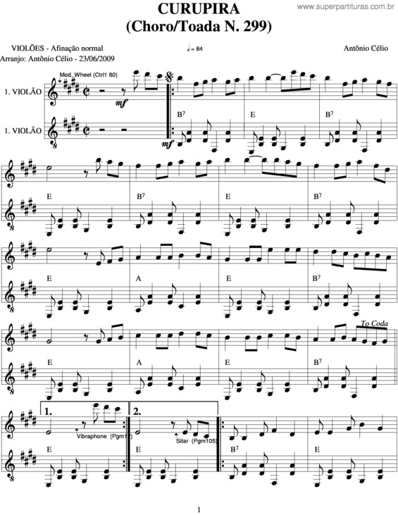 Partitura da música Curupira v.2