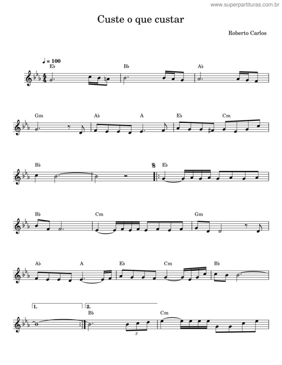 Partitura da música Custe O Que Custar – Roberto Carlos