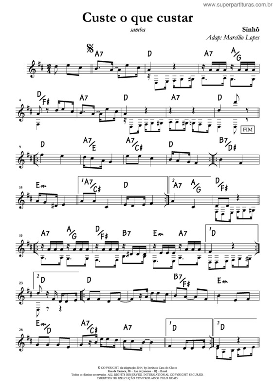 Super Partituras Custe o que Custar ((Desconhecido)), com cifra