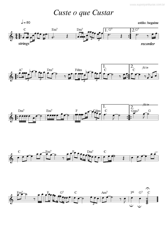 Partitura da música Custe o que Custar