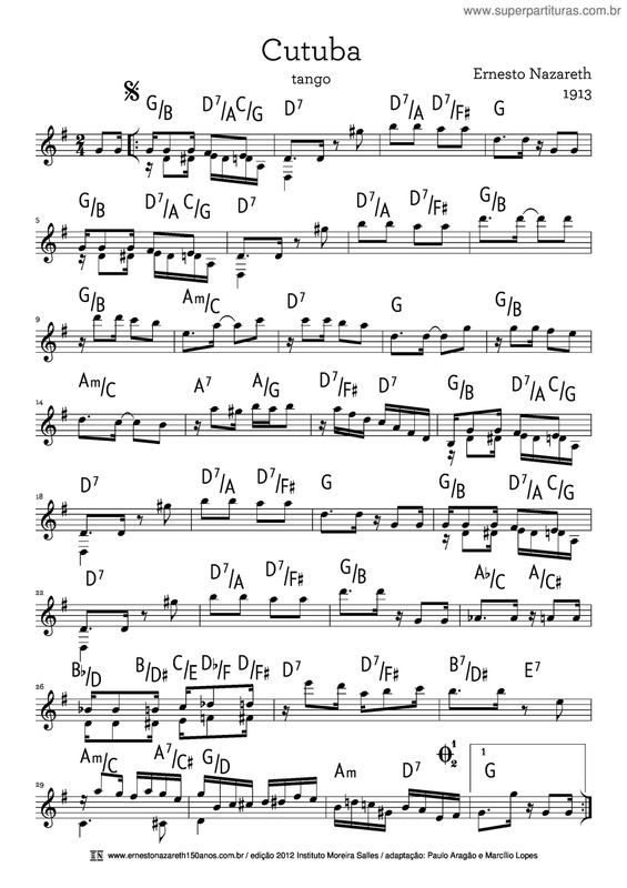 Partitura da música Cutuba