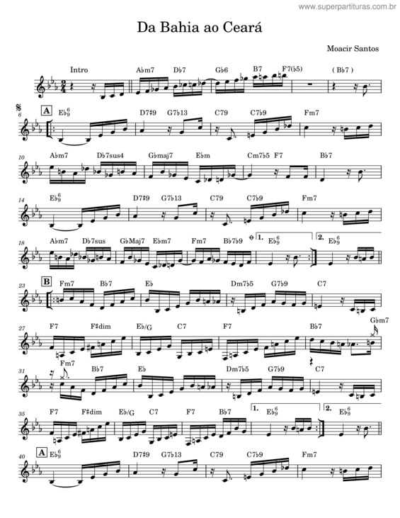 Partitura da música Da Bahia Ao Ceará – Moacir Santos