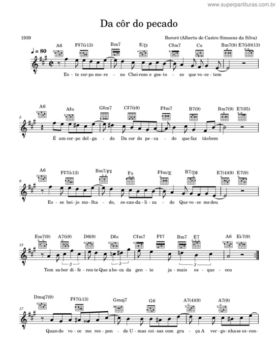 Partitura da música Da Cor Do Pecado – Bororó