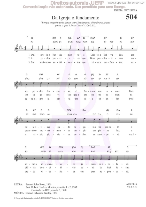 Partitura da música Da Igreja O Fundamento - 504 HCC
