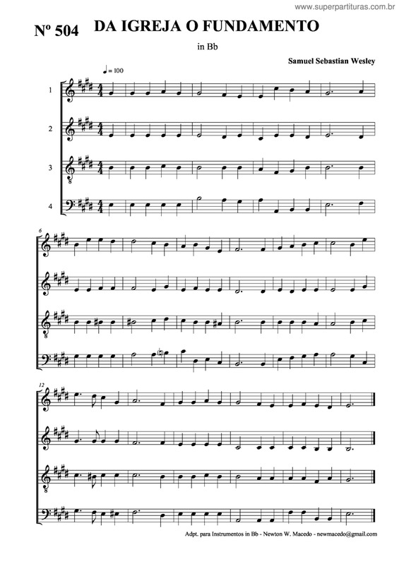 Partitura da música Da Igreja O Fundamento v.3