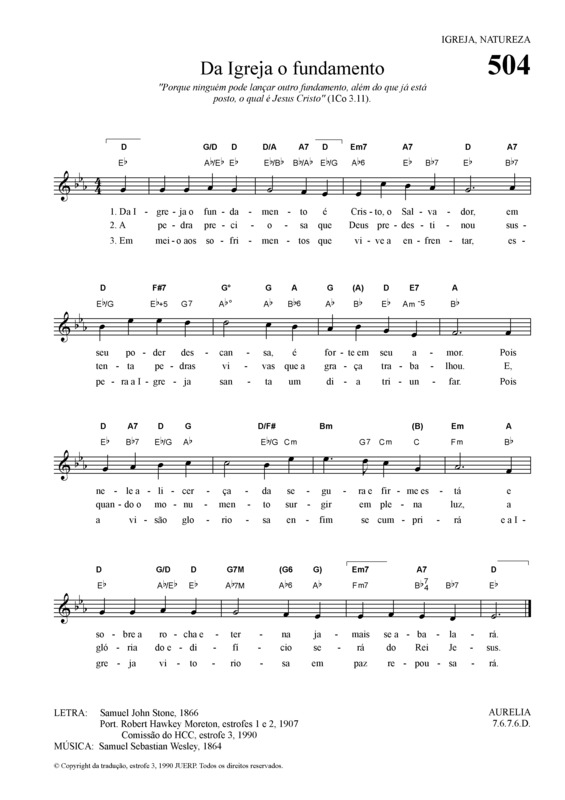 Partitura da música Da Igreja O Fundamento