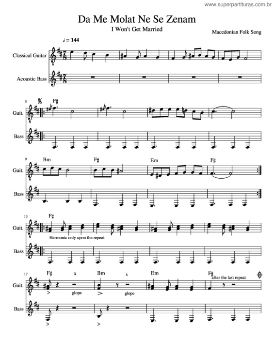 Partitura da música Da Me Molat Ne Se Zenam