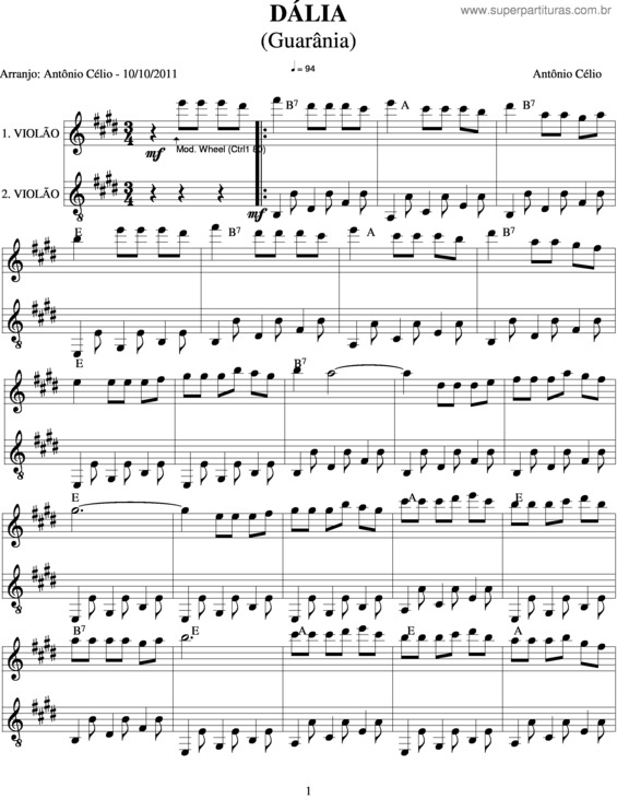 Partitura da música Dália v.2