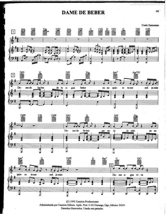 Partitura da música Dame de Beber