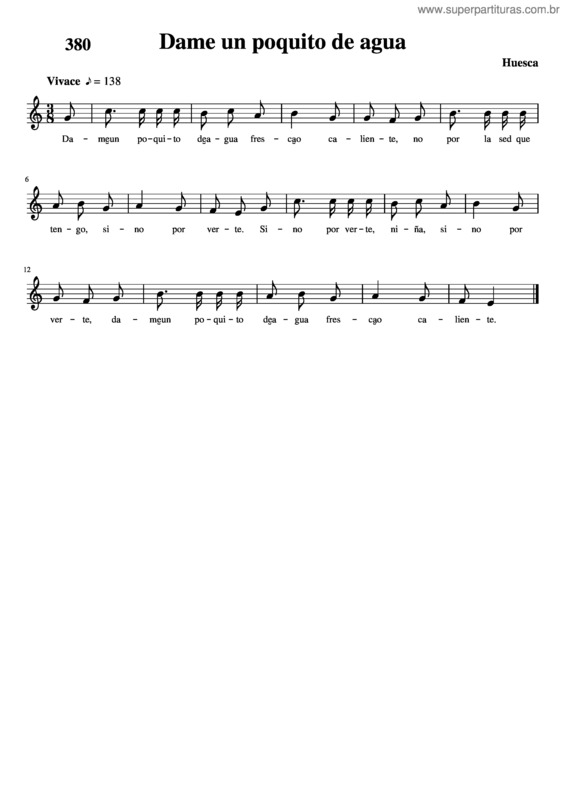 Partitura da música Dame Un Poquito De Agua