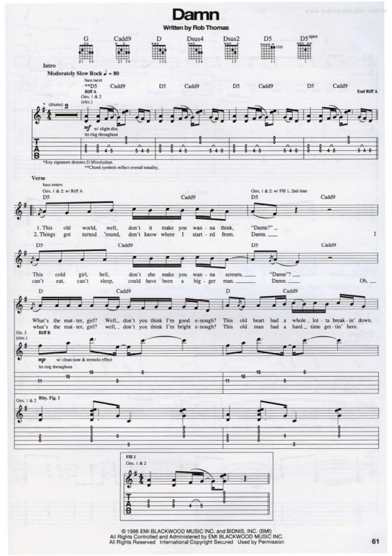 Partitura da música Damn