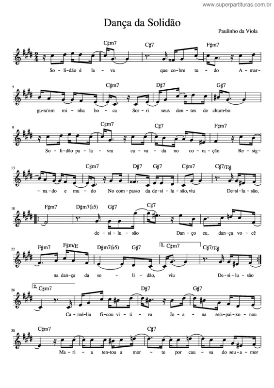 Partitura da música Dança Da Solidão v.2