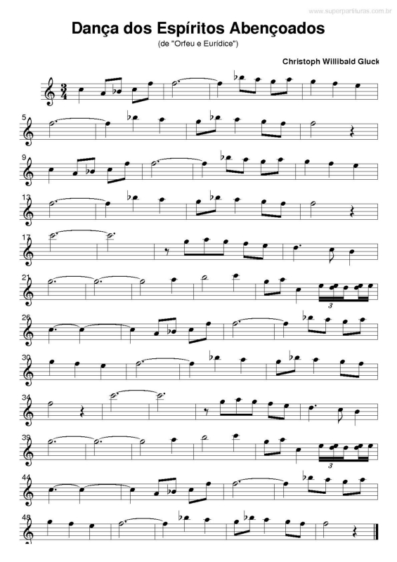 Partitura da música Dança dos Espíritos Abençoados (Orfeu e Eurídice)