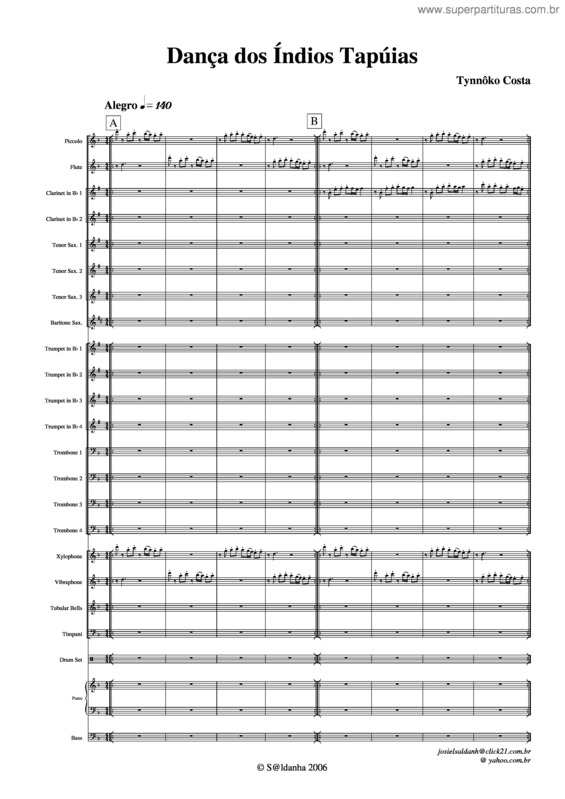 Partitura da música Dança dos índios Tapúias