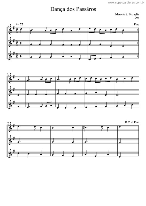 Partitura da música Dança Dos Passáros