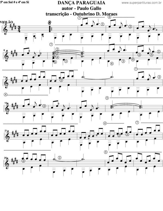 Partitura da música Dança Paraguaia