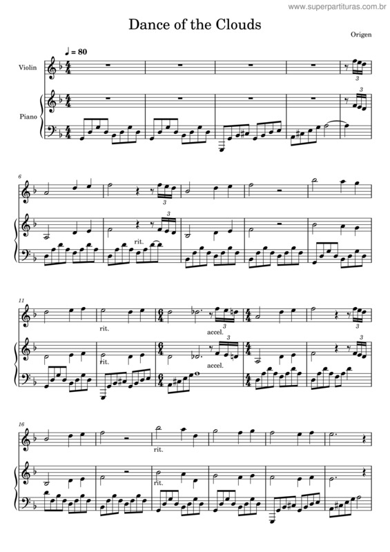 Partitura da música Dance Of The Clouds  Origen