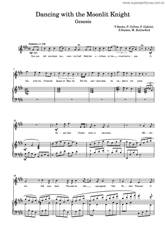 Partitura da música Dancing With The Moonlit Knight – Genesis