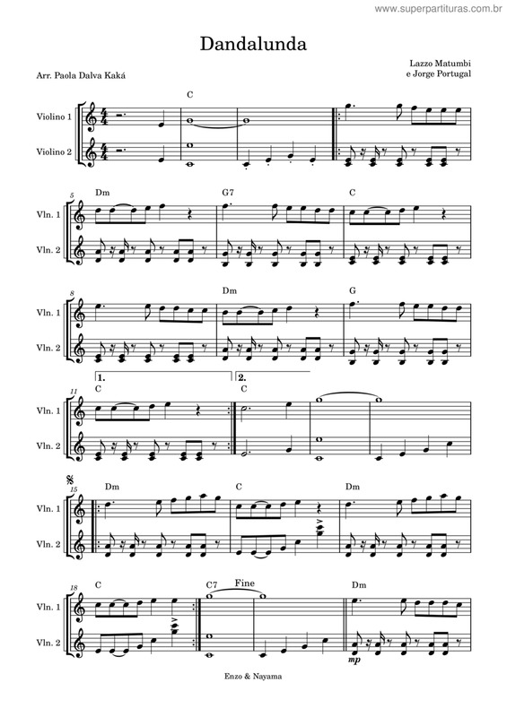 Partitura da música Dandalunda