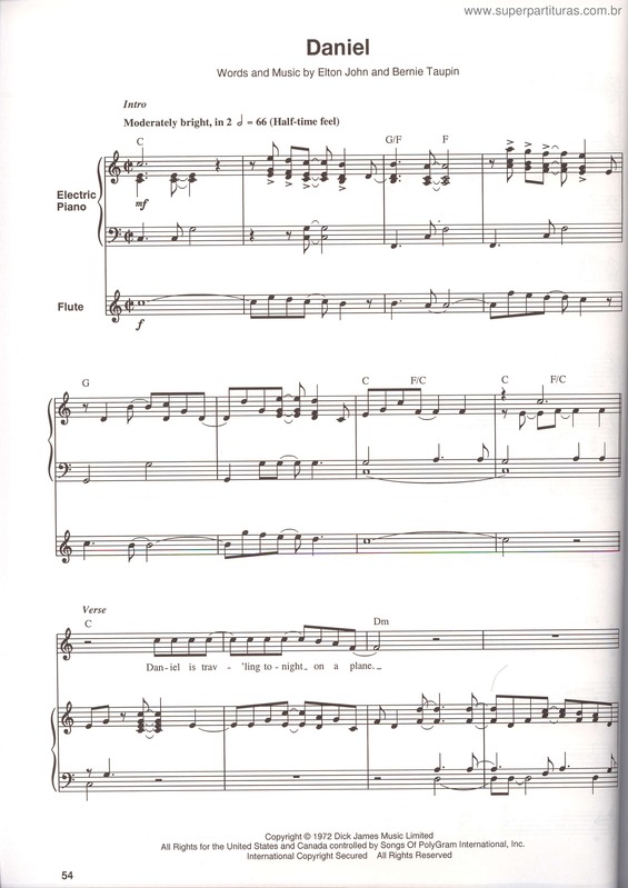 Partitura da música Daniel