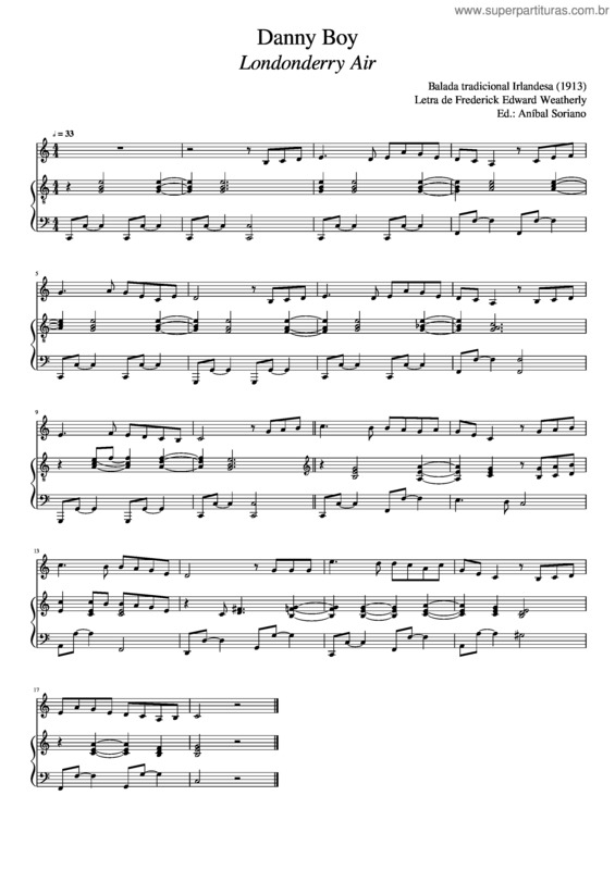Partitura da música Danny Boy. Londonderry Air. Ed: Aníbal Soriano
