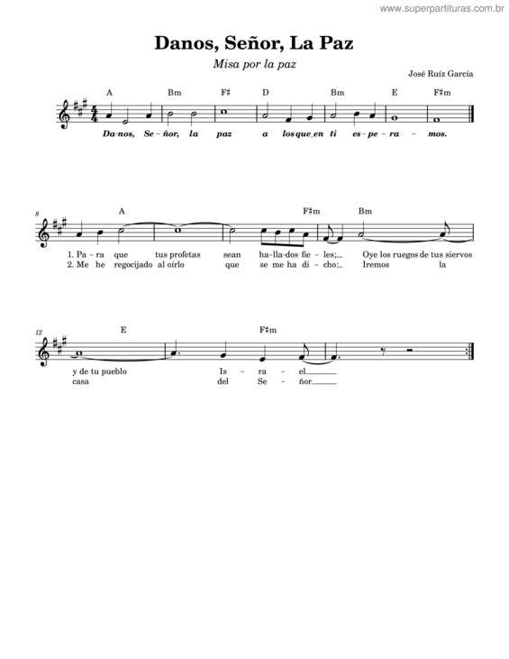 Partitura da música Danos, Señor, La Paz – José Ruíz García