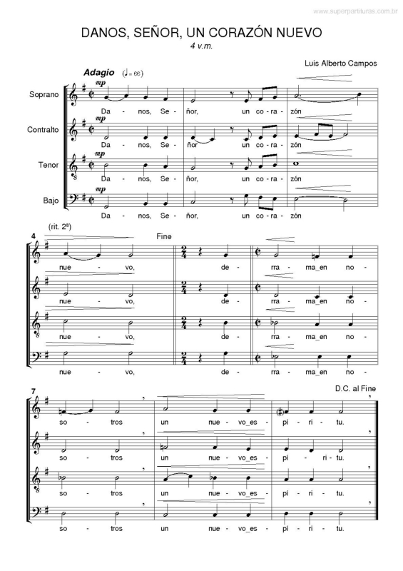 Partitura da música Danos, Senor, um Corazón Nuevo