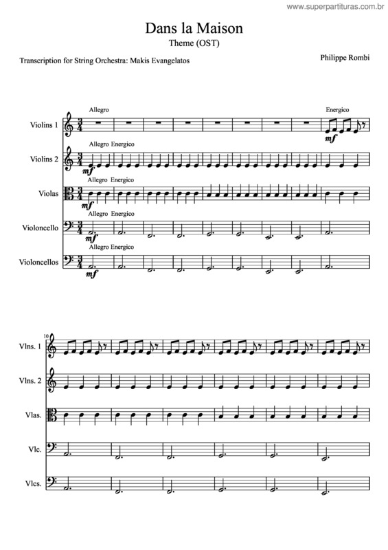 Partitura da música Dans La Maison Ost