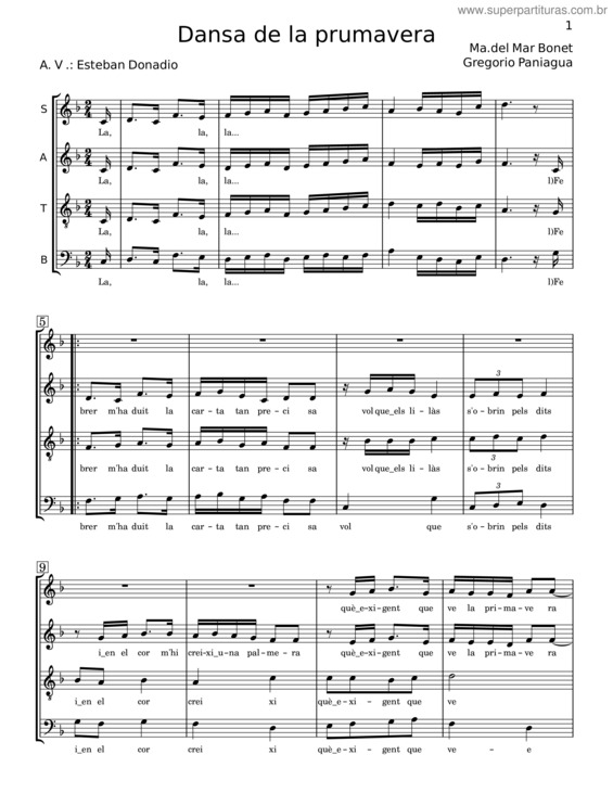 Partitura da música Dansa De La Primavera – Maria Del Mar Bonet